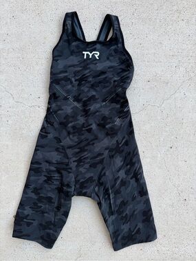 TYR Venzo Camo Open Back Tech Suit FINA Swim Women Size 27 Racing Elite